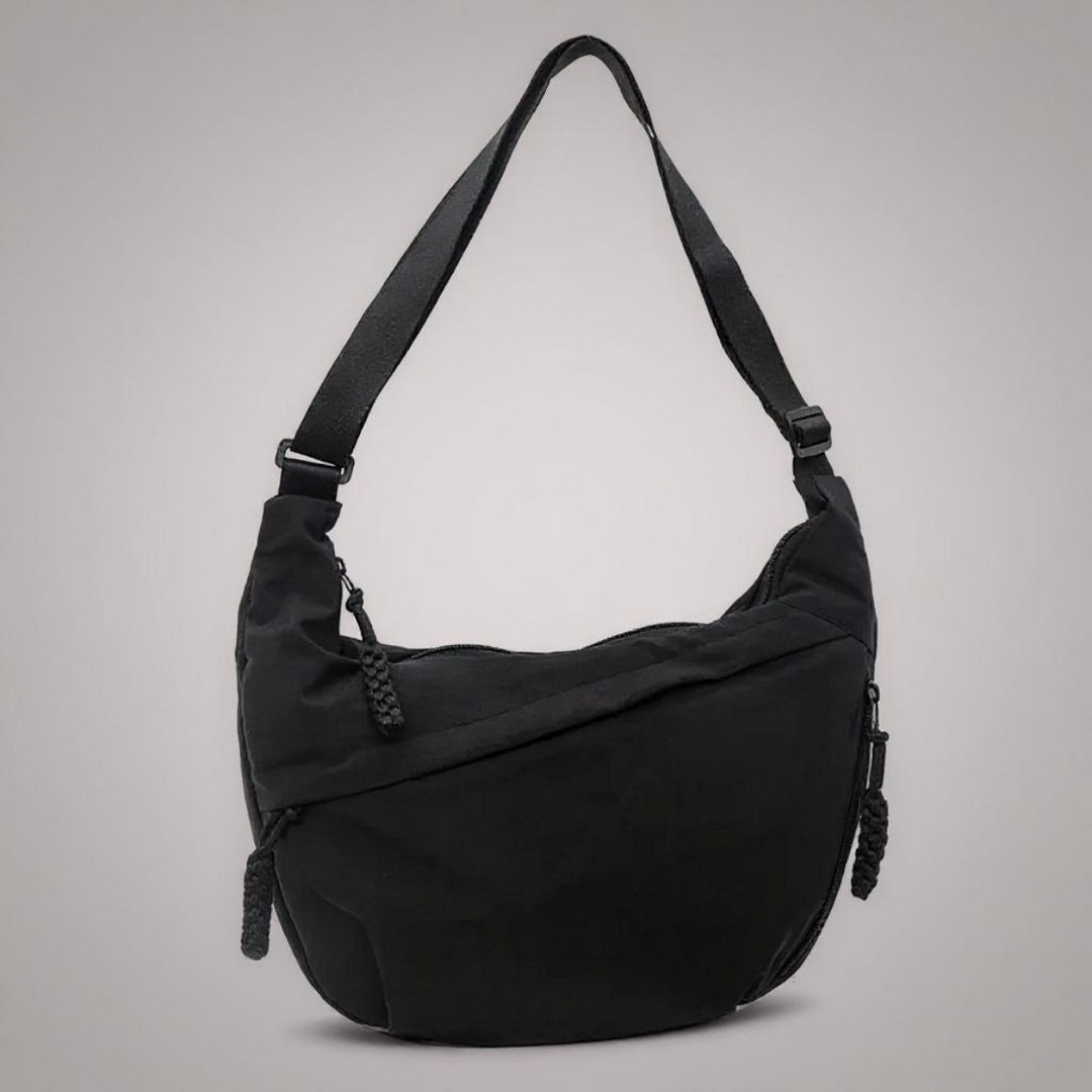 Crescent Shoulder Bag Made from Sustainable Nylon with Adjustable Shoulder Strap, view 3 - Elena Harper