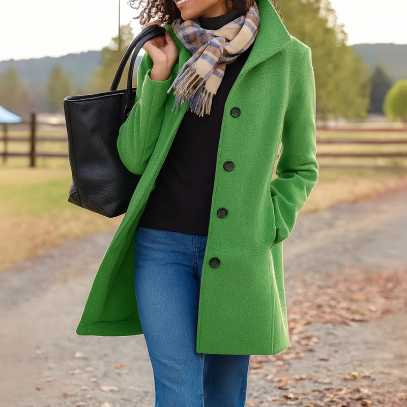 Quendra Long-Sleeve Button Coat, view 4 - Elena Harper