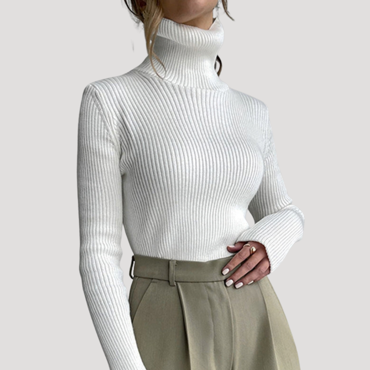 Fitted Women's Sweater with High Neck and Long Sleeves