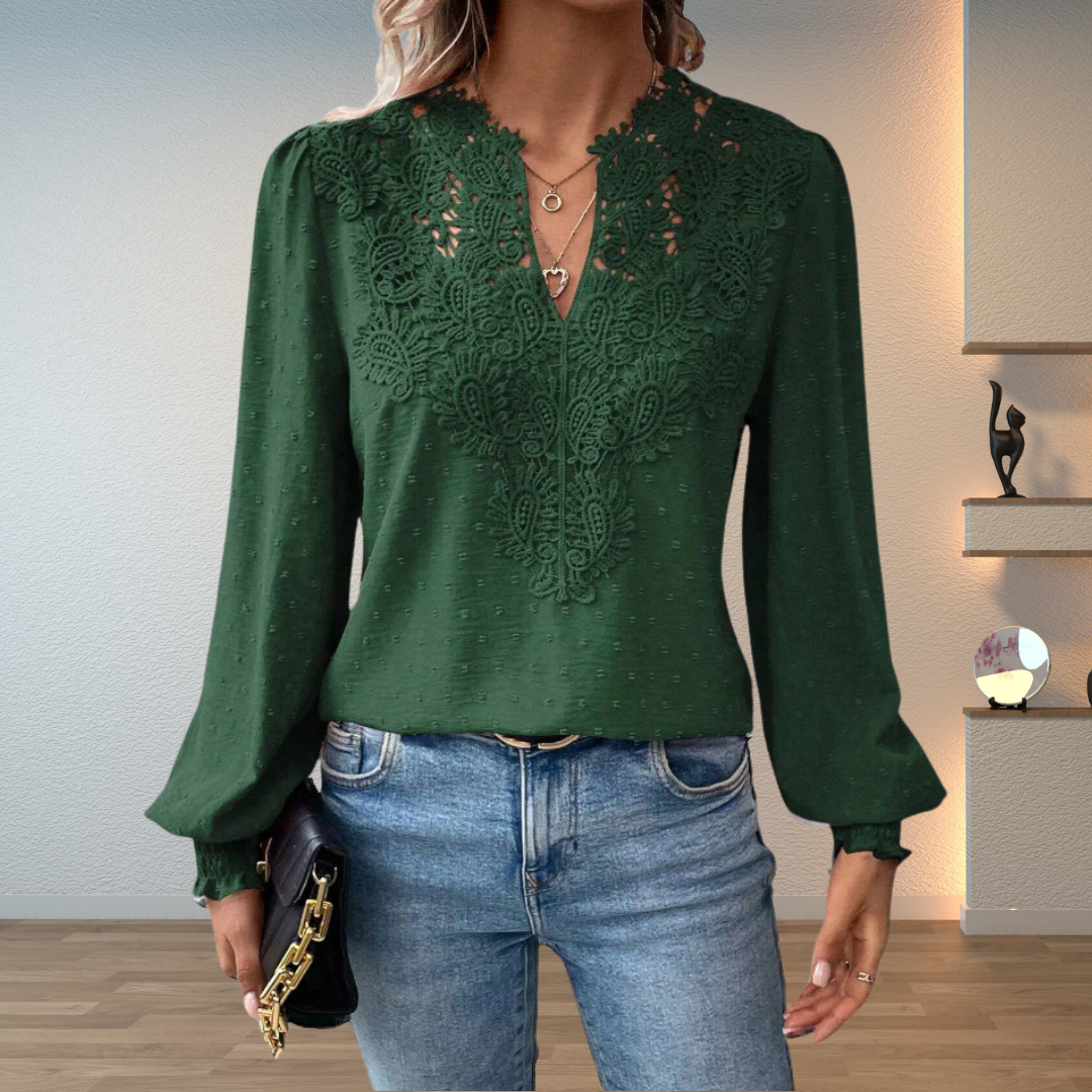 Lillian | Ladies V-Neck Long Sleeve Floral Detail Blouse Top