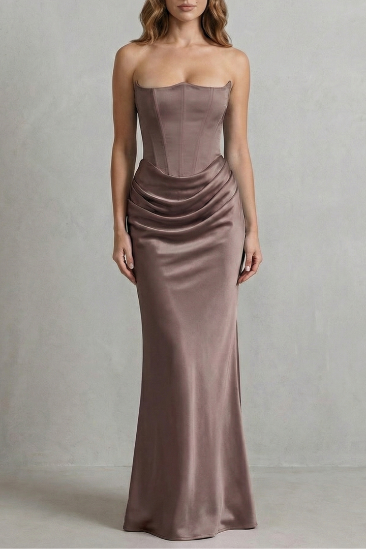 Evelisse – Sculpted satin drape – Strapless corset maxi dress