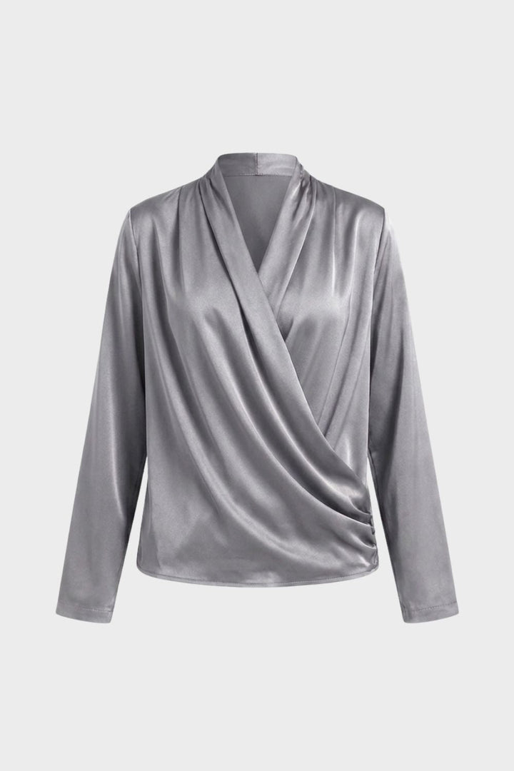 Women's Wrap Blouse with V-Neck and Long Sleeves - Elena Harper
