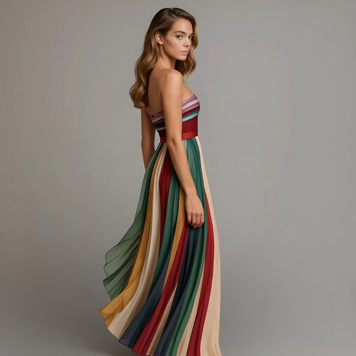 Women's Strapless Pleated Maxi Dress - Summer Party Elegance