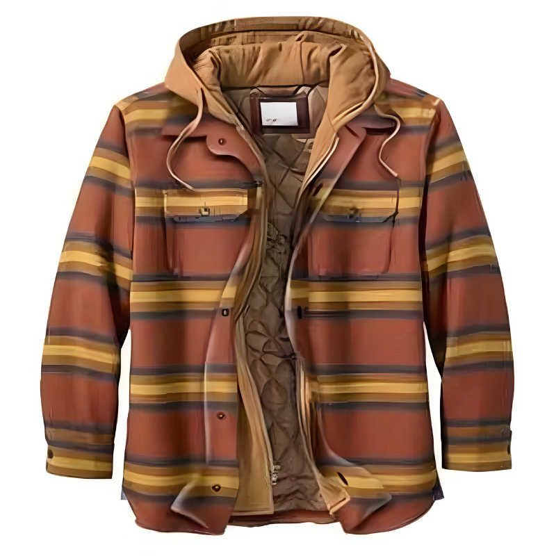 Bram Comfortable Patchwork Jacket with Hood, view 9 - Elena Harper