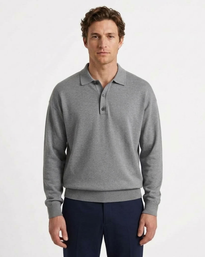 Long Sleeve Button-Down Polo for Men, view 9 - Elena Harper
