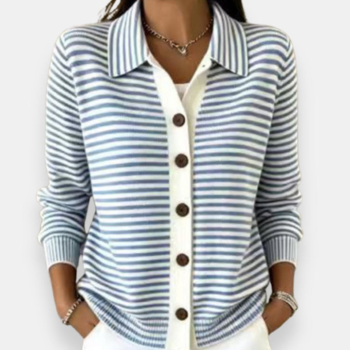 Women's Striped Collared Button Cardigan Nola, view 5 - Elena Harper