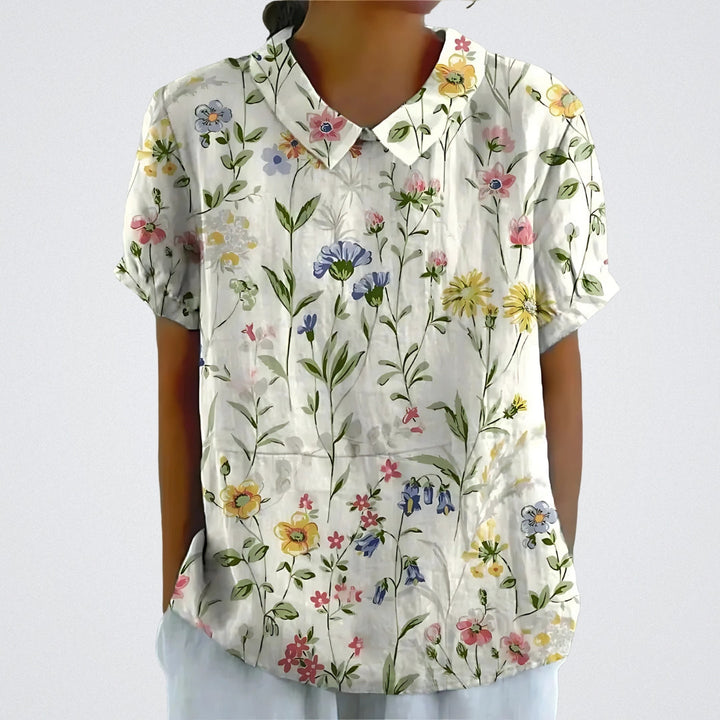 Lina™ - Stylish Linen Blouse with Floral Pattern