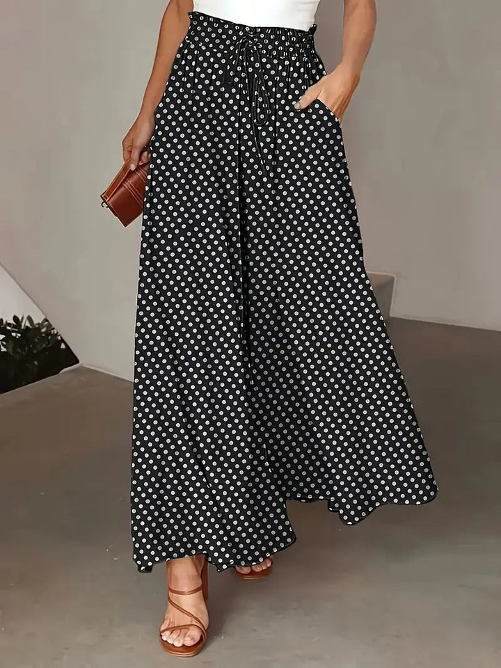 Marjene Polka Dot Boho Wide Pants for Spring & Summer, view 3 - Elena Harper