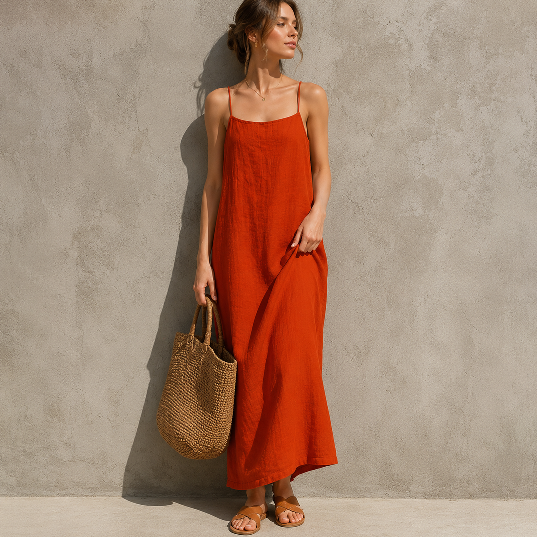 Ivara™ | Belly-Covering Linen-Look Maxi Dress