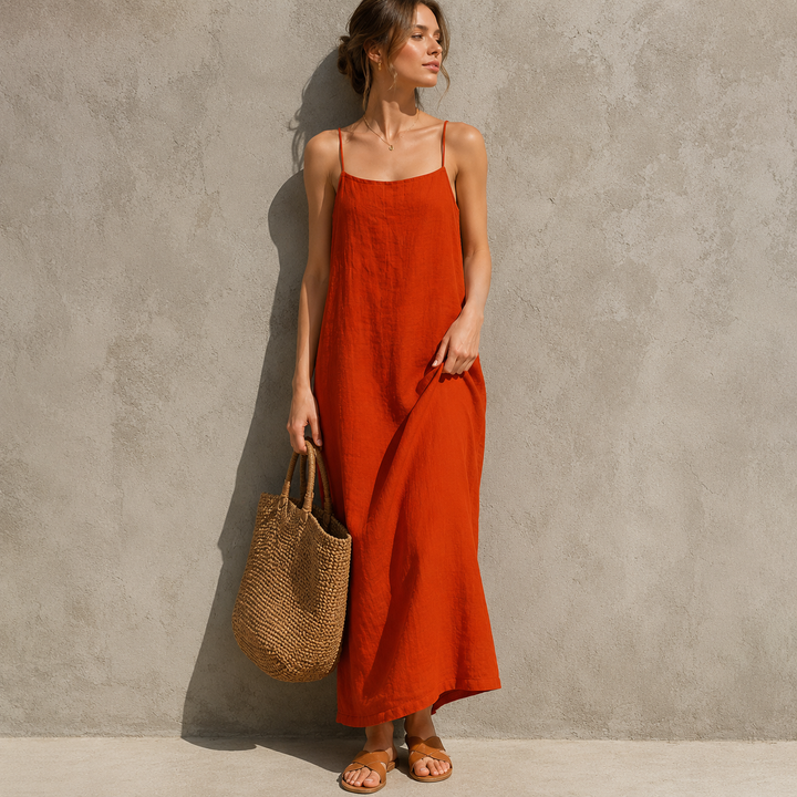 Ivara™ | Belly-Covering Linen-Look Maxi Dress
