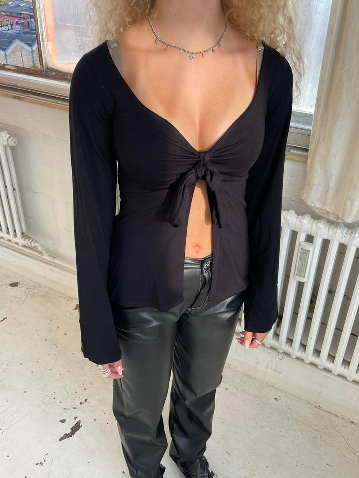 Isla – Black Blouse with Flared Sleeves