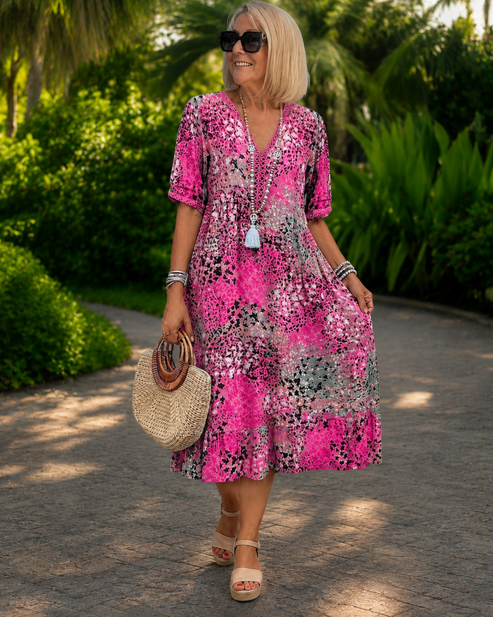 Iris™ | Airy Belly-Camouflaging Midi Dress with Print