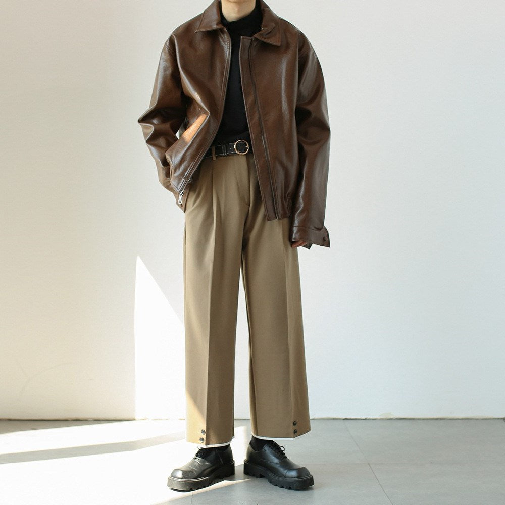 Short Leather Jacket with Zipper for Men - Emar