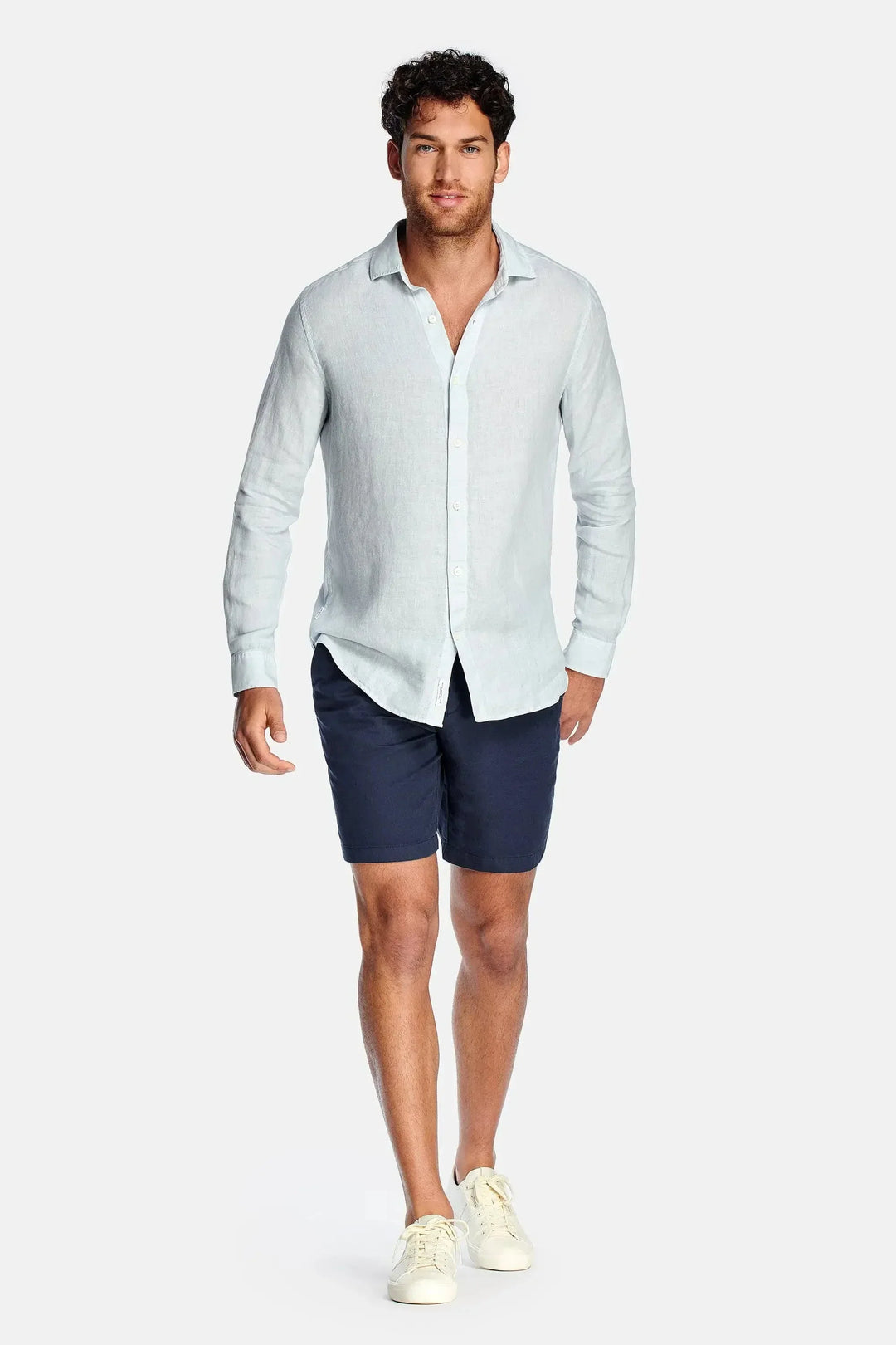 Puento Fortade Light Blue Linen Shirt Regular Fit Essential Light Blue, view 3 - Elena Harper