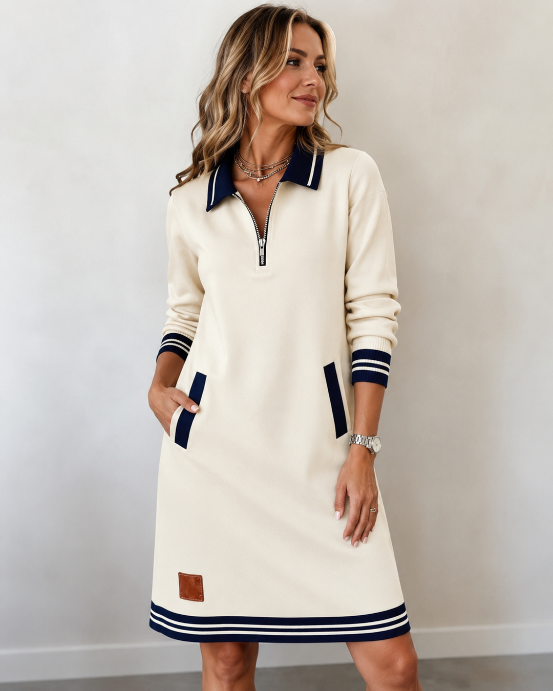 Elina™ | Belly-Covering Polo Dress with Zipper