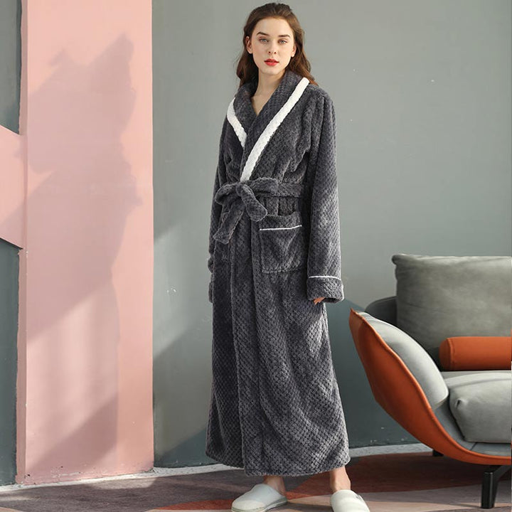Thick Fleece Warm Unisex Bathrobe Soft and Plush Robe with Belt and Pockets, Winter Pajamas for Men and Women, view 9 - Elena Harper