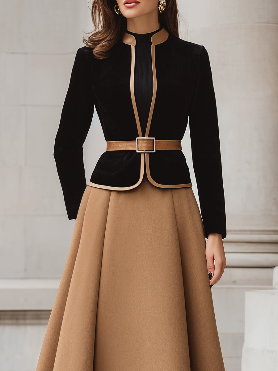 Blazer Midi Skirt Set Two Tone Trim Elegant Co Ord Outfit
