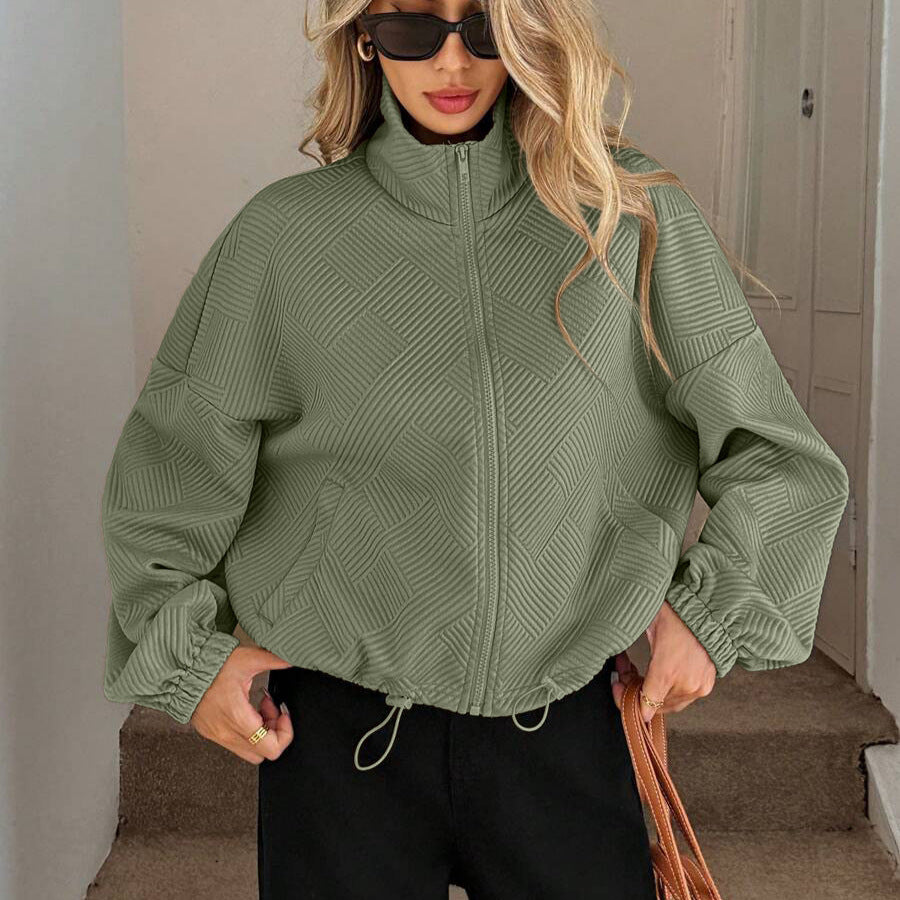 Women's Baseball Jacket with High Collar - Sporty and Practical