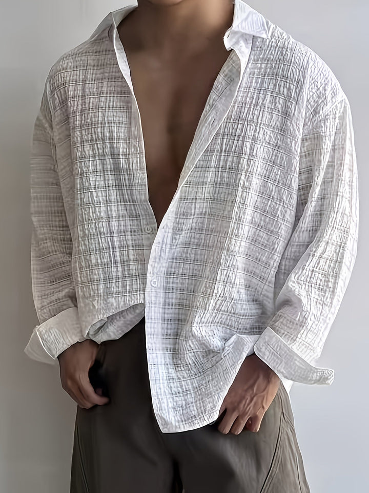 Rafael Relaxed Textured Long-Sleeve Shirt, view 4 - Elena Harper