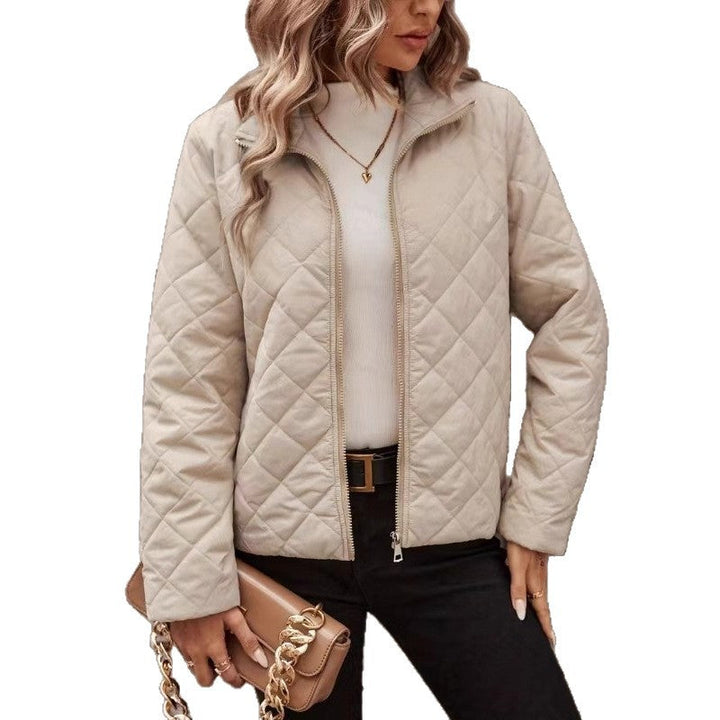 Women's Diamond Pattern Long Sleeve Coat – Solid Color with Classic Lapels and Relaxed Fit