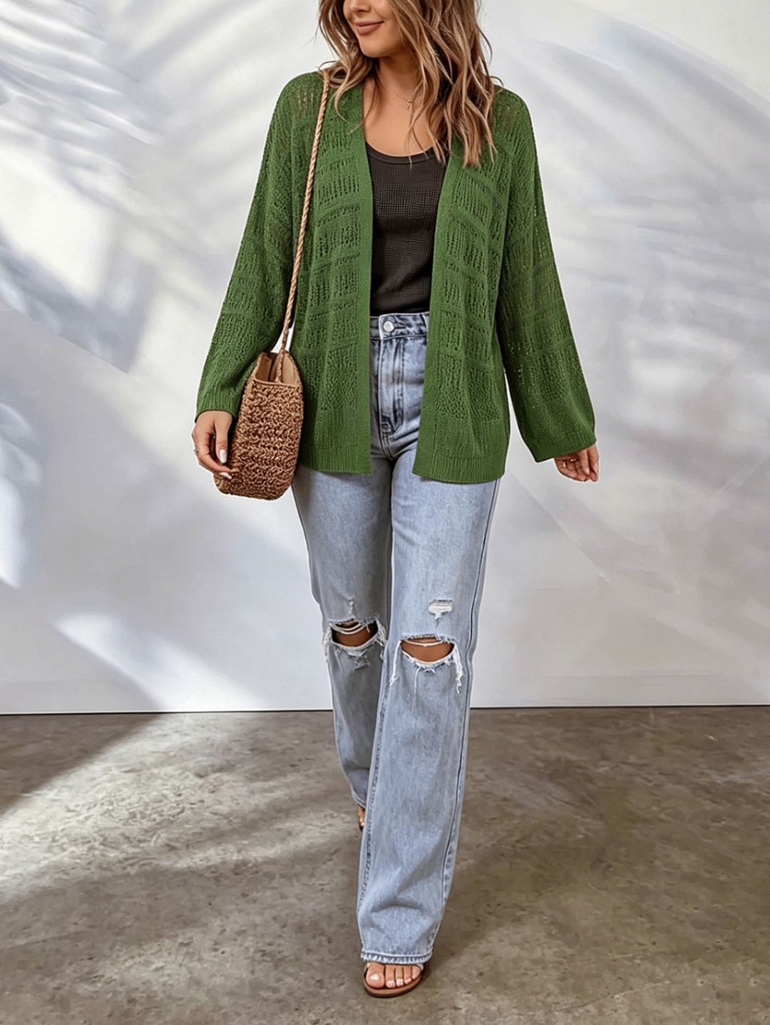 Women's Lightweight Knit Openwork Cardigan