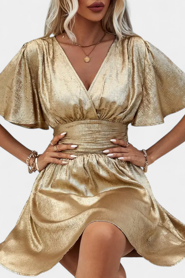 Adalee Women's Dress with V-Neck and Crossed Waist - Elena Harper