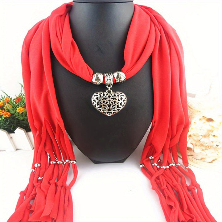 Scarf with Vintage Heart Pendant