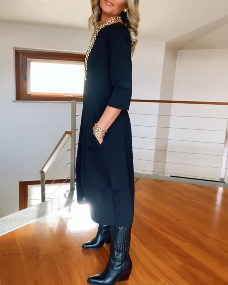 Elegant Vintage Maxi Dress for Women with Pockets