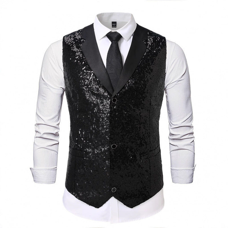 Glitter Waistcoat with Satin Collar for Men