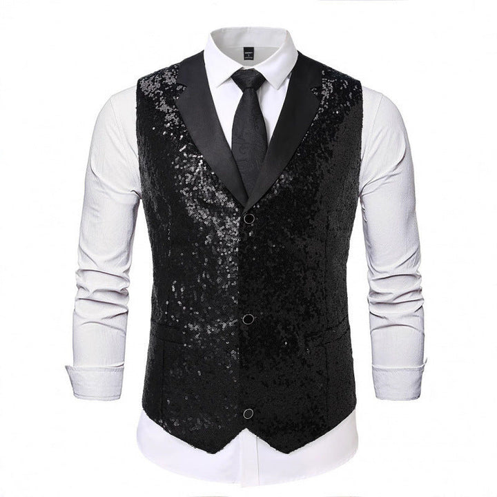 Glitter Waistcoat with Satin Collar for Men