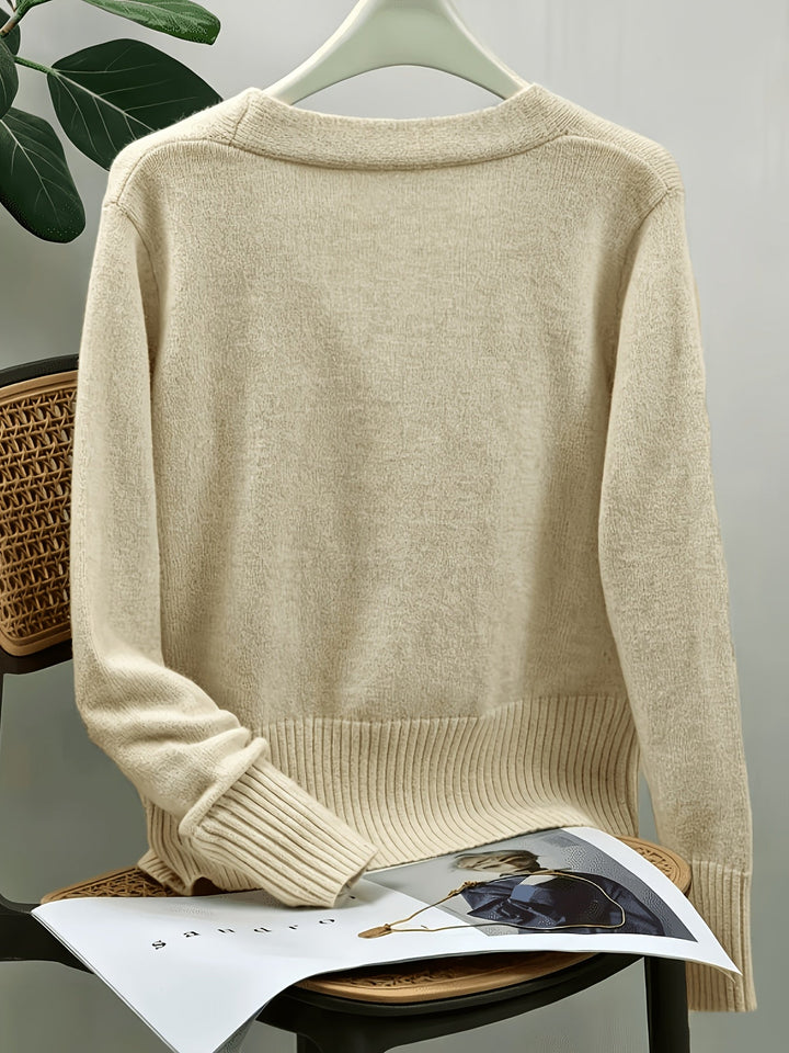 Georgia Heart-Button V-Neck Cardigan, view 9 - Elena Harper