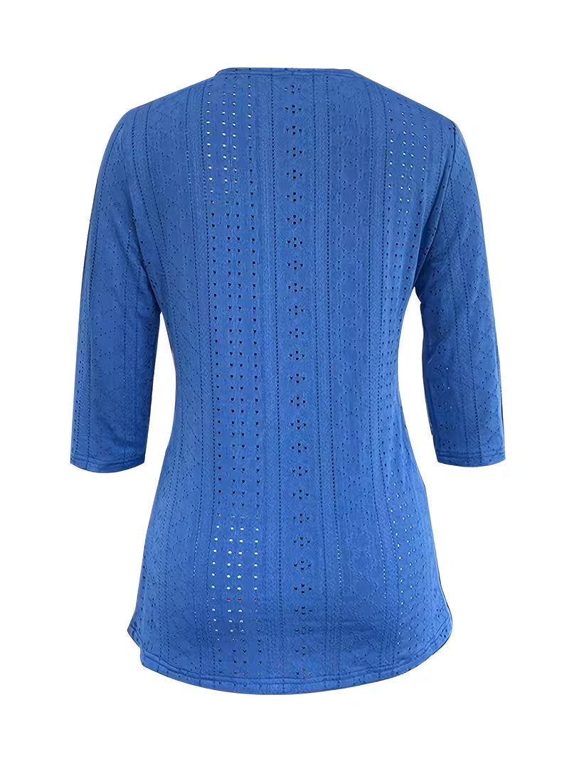 Leyana Top with Contrasting Lace Decoration and Buttons, view 5 - Elena Harper