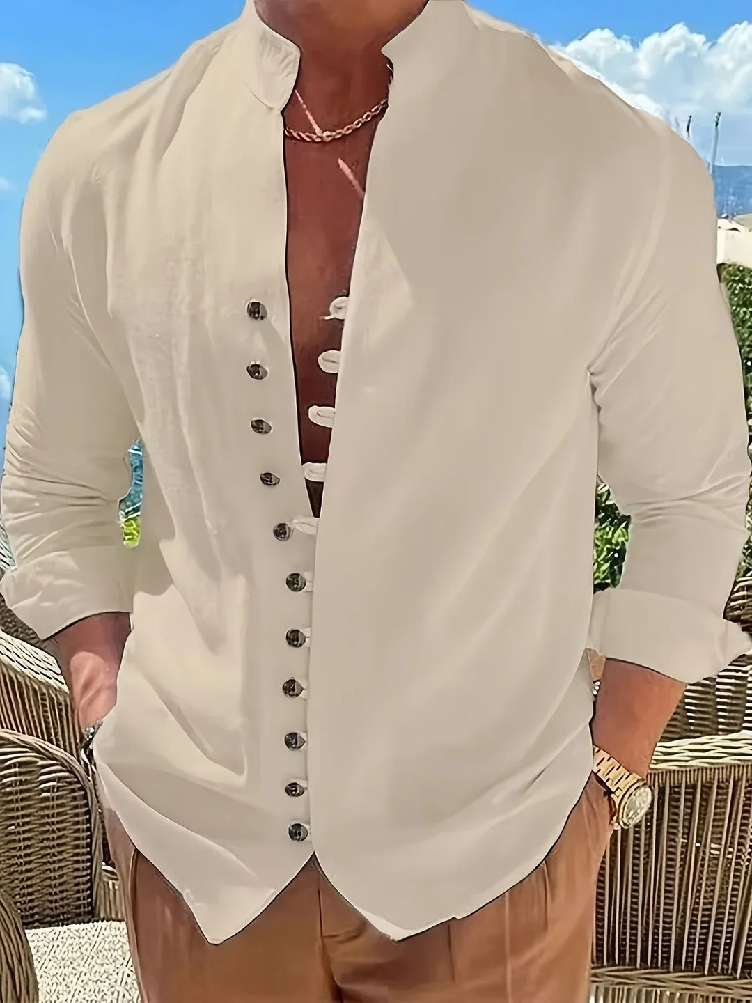 Shayne Lightweight Cotton Linen Shirt with Long Sleeves, view 5 - Elena Harper
