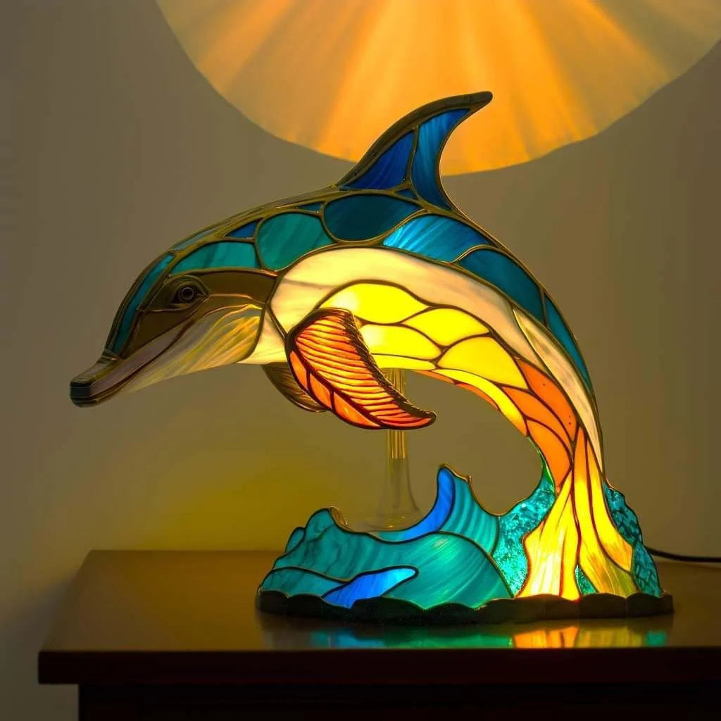 VitraGlow Handmade Glass Ornament | Elegant Resin and Glass Table Lamp with Vibrant Artistic Patterns