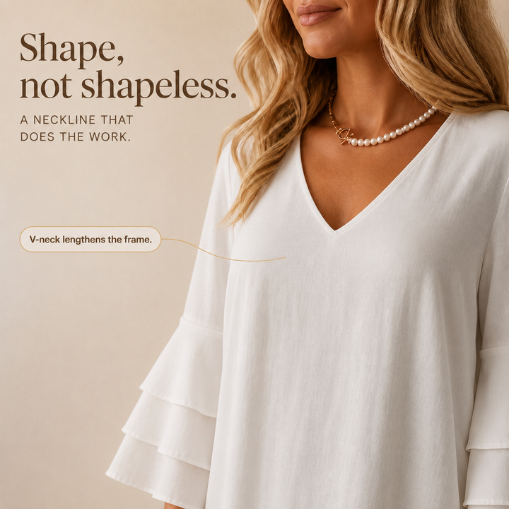 Draperly V-Neck Ruffle-Sleeve Shift Dress - Elena Harper