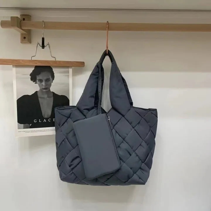 Quilted Canvas Shopper Bag for Women - Sara