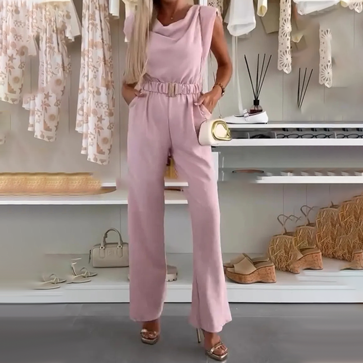 Sleeveless Women's Jumpsuit with Draped Neckline and Elastic Waist Elegant, view 3 - Elena Harper