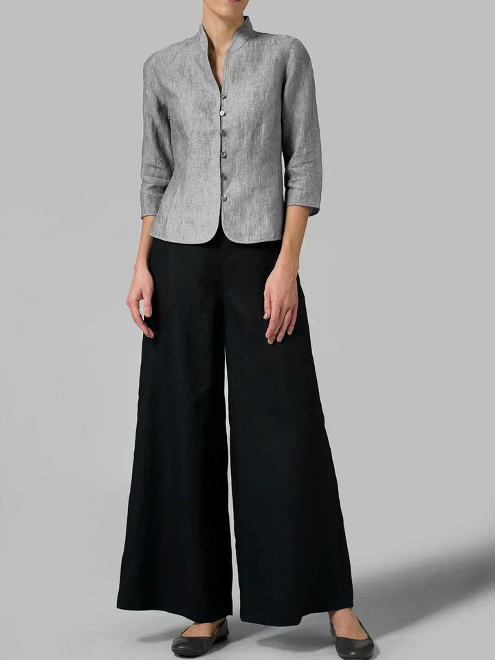 Button-Front 3/4 Sleeve Jacket for Women - Mandarin Collar