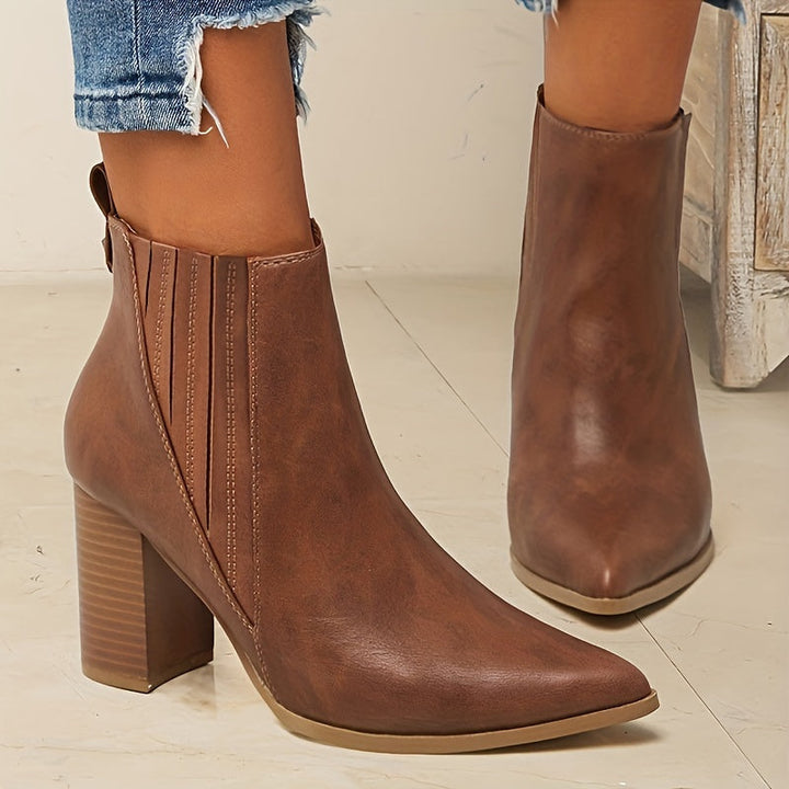 Olivia | Elegant Pointed-Toe Ankle Boots with Block Heel