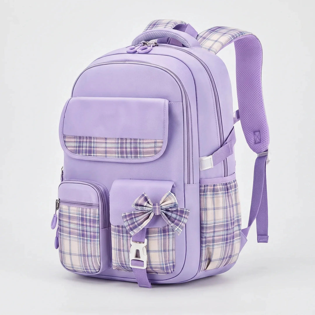 Checkered School Backpack Water-Resistant with Padded Shoulder Straps