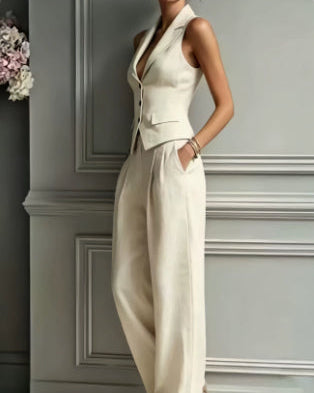 Women's Two-Piece Set with Vest and Straight-Leg Pants – Elegant Outfit