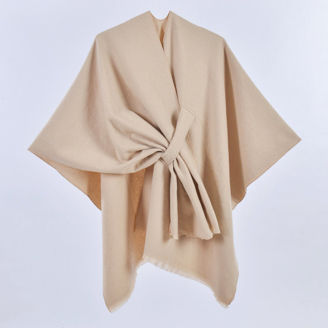 Women's Solid Color Poncho - Minimalist and Elegant