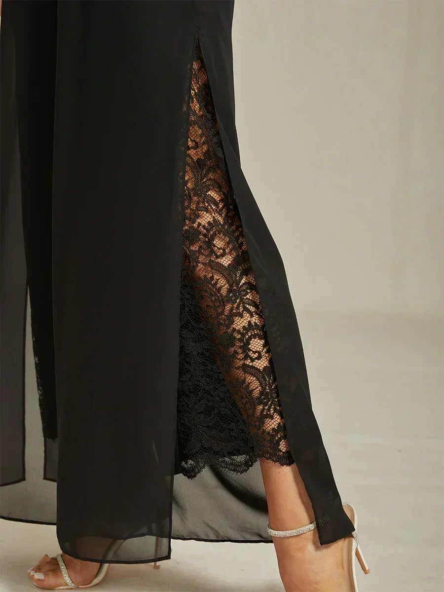 Graciana | Chiffon Trousers with Straight Leg and Slit