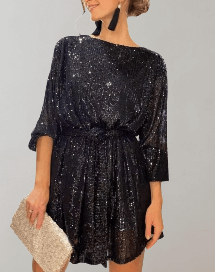 Sequin Waist-Cinched Mini Dress