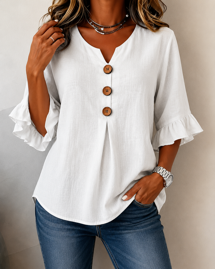 Amelie Belly-Camouflaging Blouse with Buttons, view 4 - Elena Harper