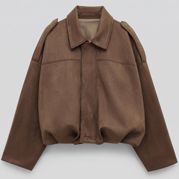 Mila | Elegant Cropped Suede Bomber Jacket with Collar