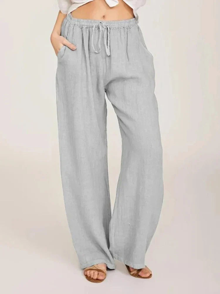 Alessia Romano | Relaxed Linen Look Wide-Leg Summer Pants For Women