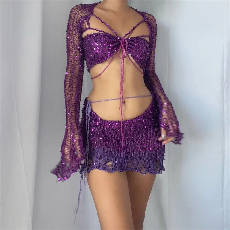 Women's Dazzling Sequin Rock Set - Sparkle & Style