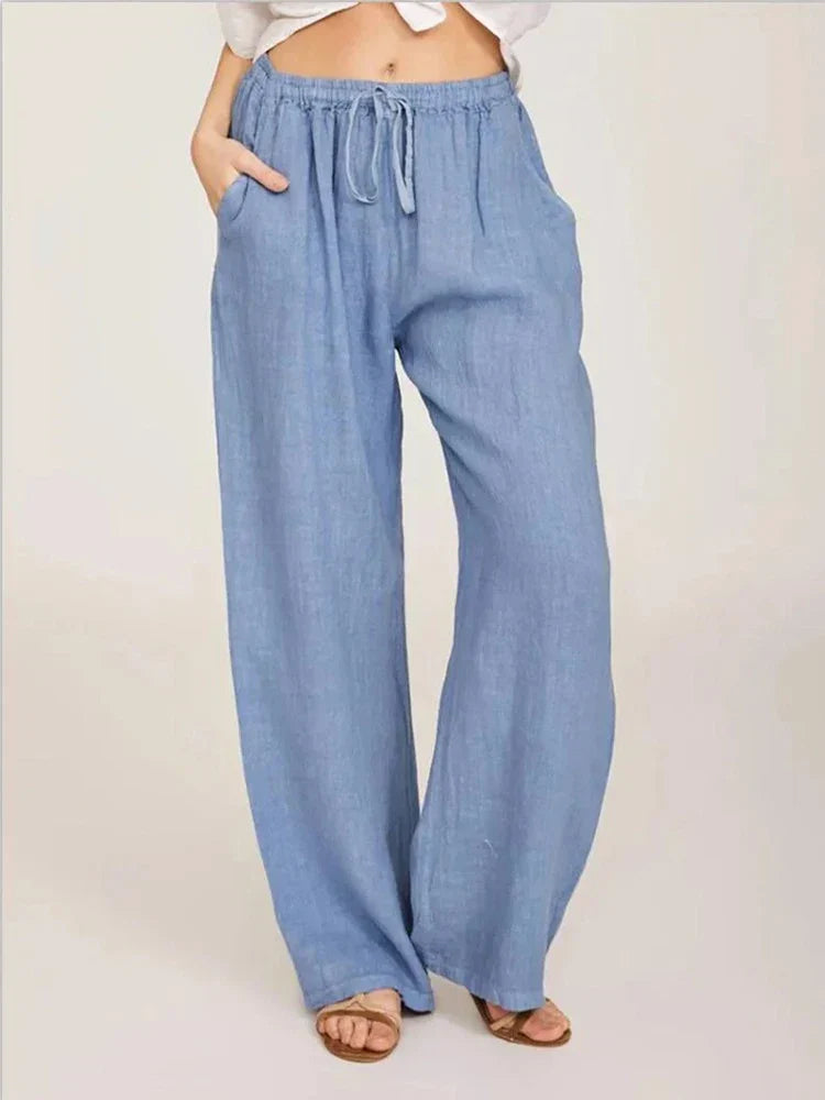 Alessia Romano | Relaxed Linen Look Wide-Leg Summer Pants For Women