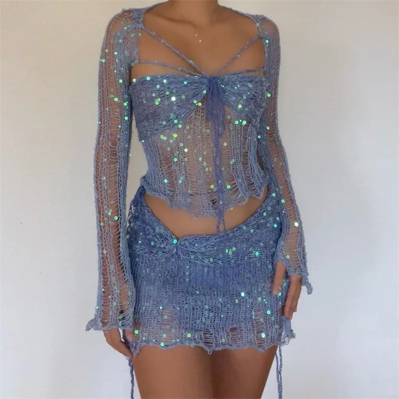 Women's Dazzling Sequin Rock Set - Sparkle & Style